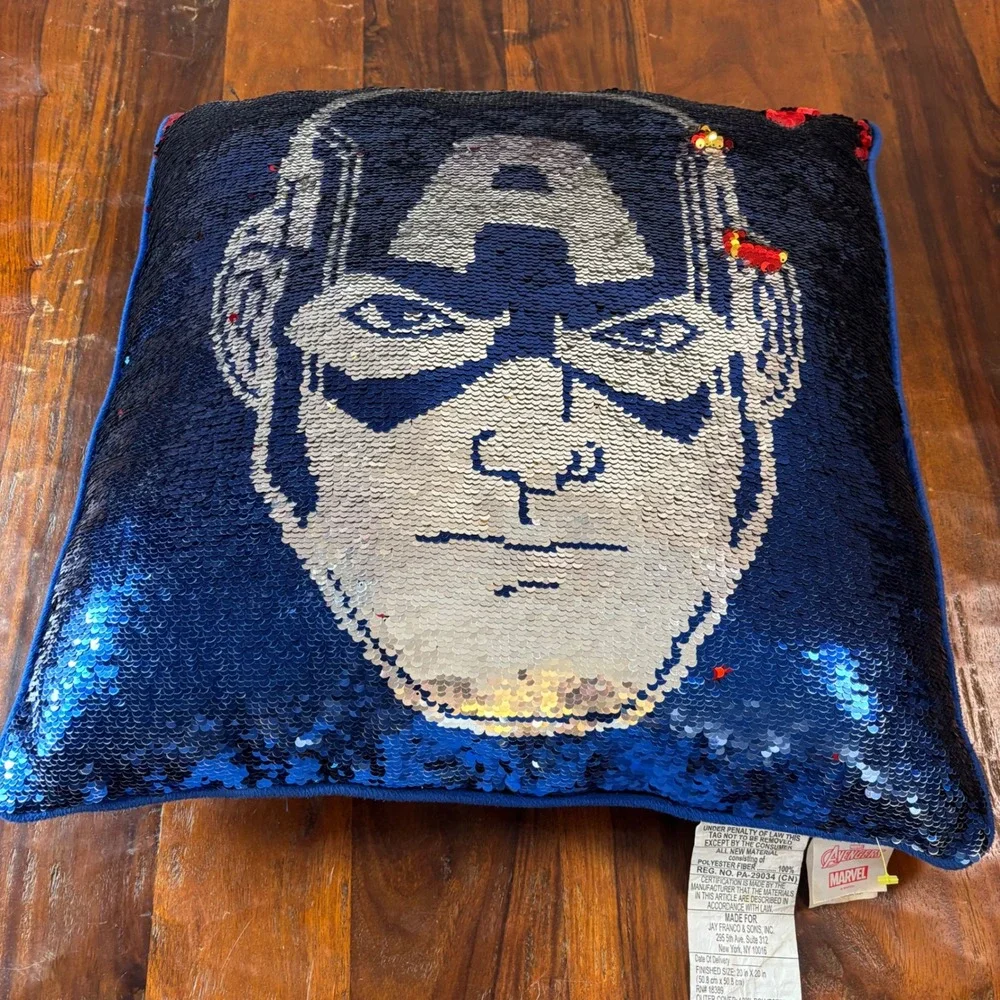 Marvel Avengers Reversible Sequin‎ Pillow Iron Man Captain America 20x20 Retired